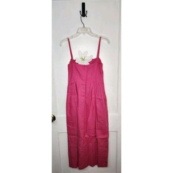 NWT Fanm Mon XS LORR LINEN LATRICE DRESS Pink Flower Embroidered Pleats Pockets - Picture 2 of 6